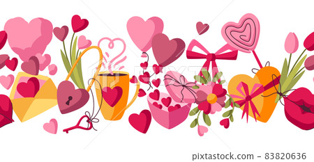 Happy Valentine Day seamless pattern. Holiday background with romantic and love symbols. Happy Valentine Day seamless pattern. Holiday background with romantic and love symbols. 83820636