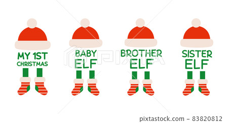 Kids Christmas sublimation. My first Christmas design templates. Cartoon sister and brother elf illustrations. Christmas winter themed baby monogram 83820812