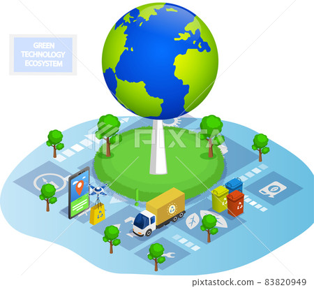Generating electricity using green technologies illustrations set. Alternative energy producing Generating electricity using green technologies illustrations set. Alternative energy producing 83820949