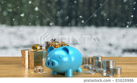 The gold gift boxes on wood table for celebration  or business concept 3d rendering 83820986