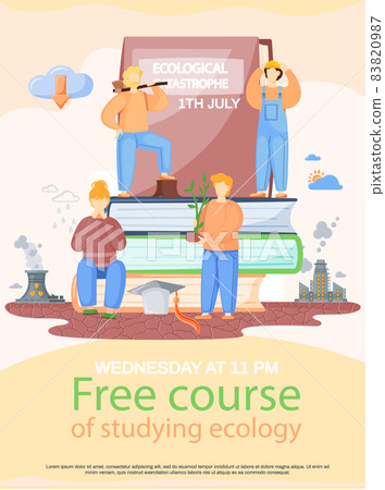 Free course of studying ecology vector banner. Ecologist scientist taking care of nature and learns 83820987