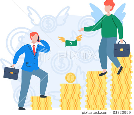 Team working to growth money finance with gold coin dollar stack. Angel investor startup community 83820999