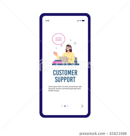 Customer support onboarding page with phone operator flat vector illustration. Customer support onboarding page with phone operator flat vector illustration. 83821086