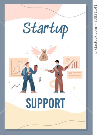 Startup support banner with business people, flat vector illustration. 83821141