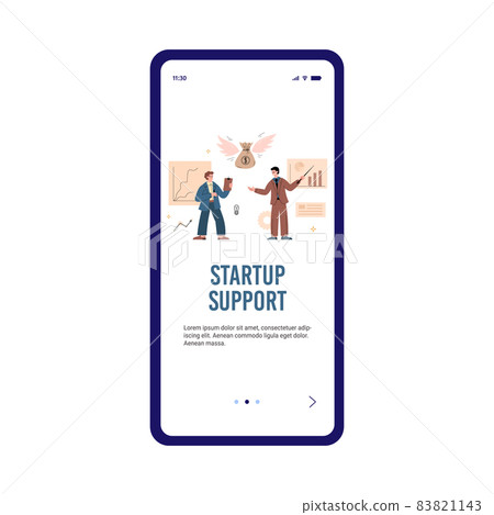 Startup support onboarding page template, flat cartoon vector illustration. 83821143