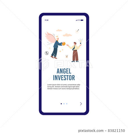Angel investor onboarding page with businessmen, flat vector illustration. 83821150