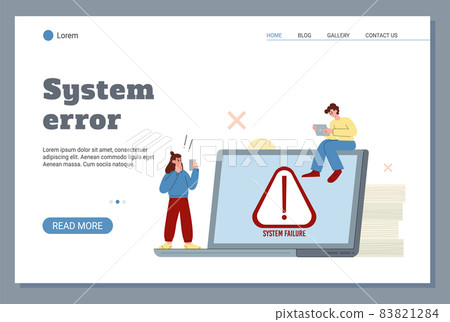 System error or failure website banner mockup, flat vector illustration. System error or failure website banner mockup, flat vector illustration. 83821284