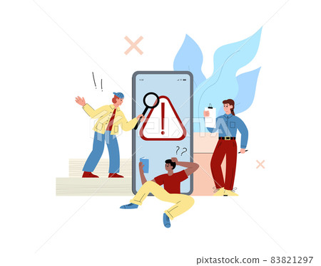 Mobile application OS error with people near phone screen, flat vector isolated. Mobile application OS error with people near phone screen, flat vector isolated. 83821297