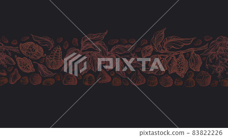 Chocolate truffles with cocoa branch Vector stripe Chocolate truffles with cocoa branch Vector stripe 83822226