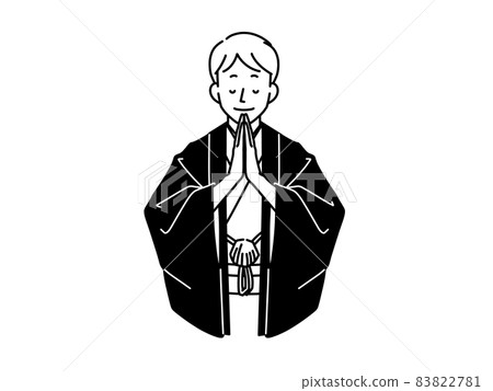 A man in a kimono holding hands-black A man in a kimono holding hands-black 83822781