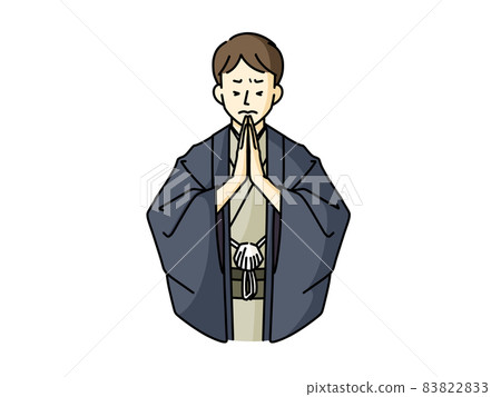 一個穿著和服的男人雙手合十祈禱 83822833