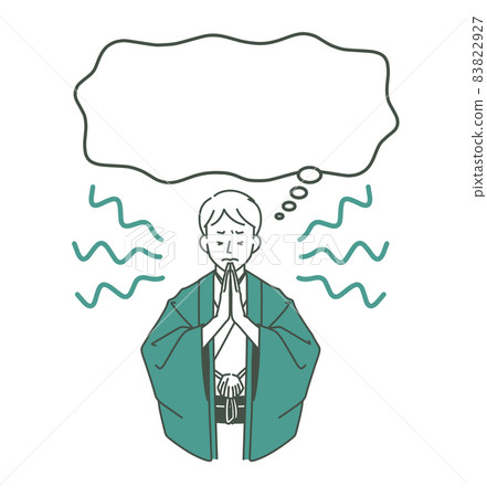Kimono and men praying with their hands together and balloons-2 colors 83822927