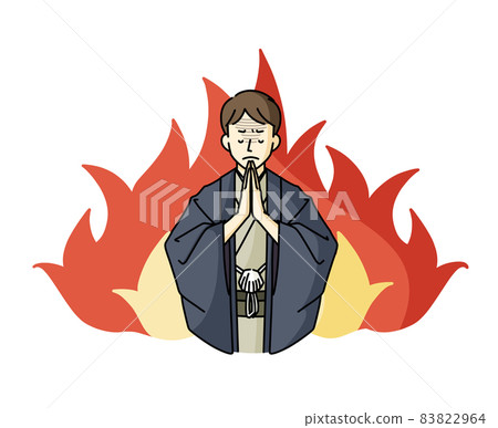 A man in a kimono praying with his hands together 83822964