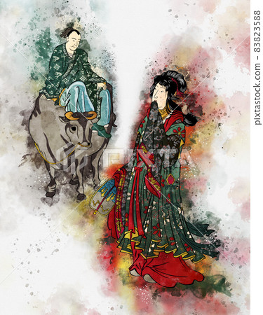 Ukiyo-e Hikoboshi & Orihime watercolor style 83823588