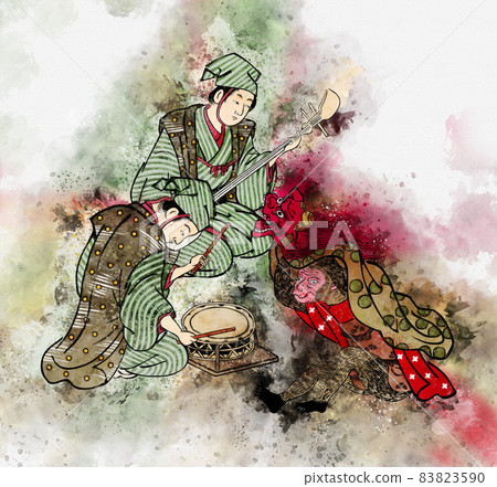 Ukiyo-e monkey show watercolor style 83823590