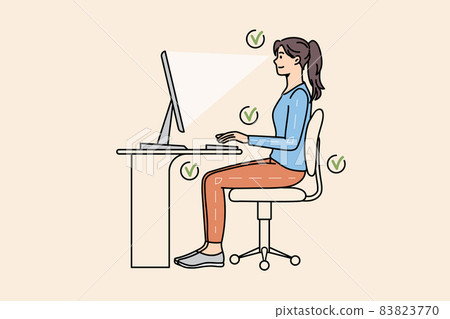 Woman work on computer at table in correct position  83823770