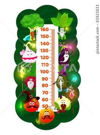 Cartoon vegetable magician, wizard or sorcerer, fairy enchanters on kids height chart. Growth measure meter with funny pumpkin, tomato and avocado, spinach, beetroot, eggplant and garlic, broccoli Cartoon vegetable magician, wizard or sorcerer, fairy enchanters on kids height chart. Growth measure meter with funny pumpkin, tomato and avocado, spinach, beetroot, eggplant and garlic, broccoli 83823833