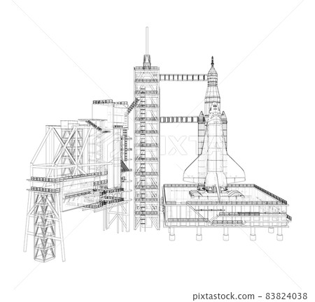 Space Rocket on launch pad. Vector Space Rocket on launch pad. Vector 83824038