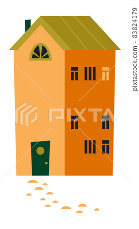 Cute storey house with front pathway. Cozy building 83824179