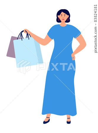 Woman holding shopping bags with purchases. Buyer icon 83824181