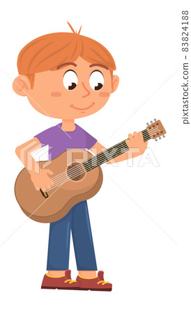 Kid playing guitar. Young musician practice. Cartoon boy 83824188