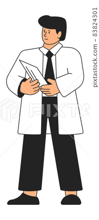Doctor holding paper. Man in medical uniform with test results Doctor holding paper. Man in medical uniform with test results 83824301