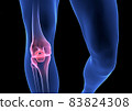 Knee Pain. Blue Human Anatomy Body 3D render on black background 83824308
