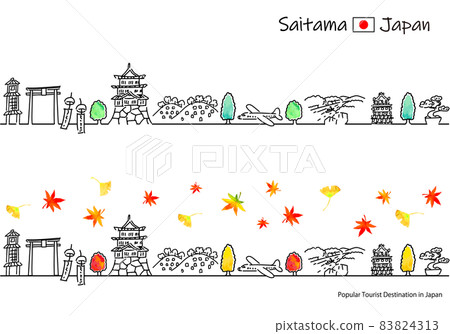 埼玉縣秋季觀光景點的簡單線條藝術集 83824313