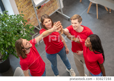 A group of young people having teambuilding activities and looking enjoyed A group of young people having teambuilding activities and looking enjoyed 83827288