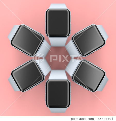 Set of smart watches or fitness tracker like flower pattern on pink background. Set of smart watches or fitness tracker like flower pattern on pink background. 83827591