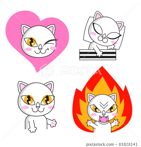 Cute cat set stickers isolated on white 83828141