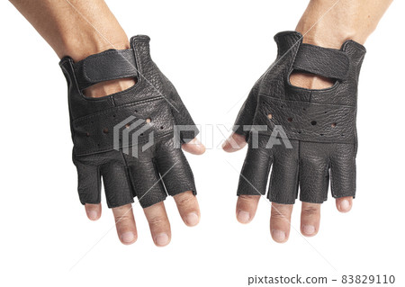 Hands in drivers male leather gloves isolated on a white 83829110