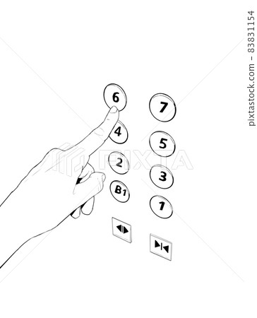 Monochrome illustration of a hand pushing an elevator button 1 Monochrome illustration of a hand pushing an elevator button 1 83831154