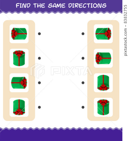 Match the same directions of gift box. Matching game. Educational game for pre shool years kids and toddlers Match the same directions of gift box. Matching game. Educational game for pre shool years kids and toddlers 83832755