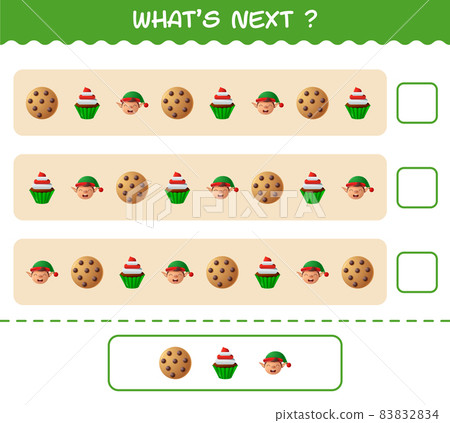 What's comes next educational game of cartoon christmas. Find the regularity and continue the row task. Educational game for pre shool years kids and toddlers 83832834