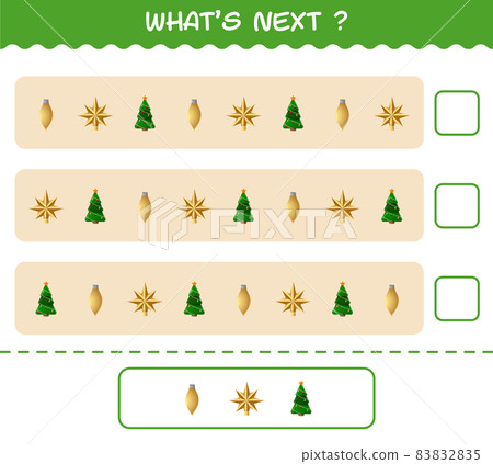What's comes next educational game of cartoon christmas. Find the regularity and continue the row task. Educational game for pre shool years kids and toddlers What's comes next educational game of cartoon christmas. Find the regularity and continue the row task. Educational game for pre shool years kids and toddlers 83832835