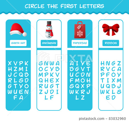 Circle the first letters of cartoon christmas. Matching game. Educational game for pre shool years kids and toddlers 83832960