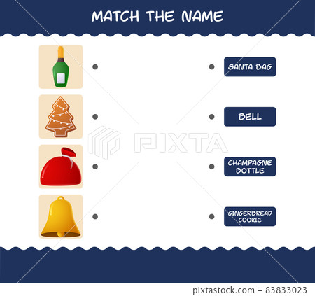 Match the name of cartoon christmas. Matching game. Educational game for pre shool years kids and toddlers Match the name of cartoon christmas. Matching game. Educational game for pre shool years kids and toddlers 83833023