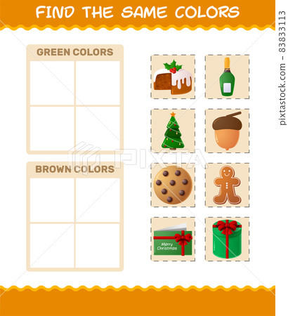 Find the same colors of christmas. Searching and Matching game. Educational game for pre shool years kids and toddlers 83833113