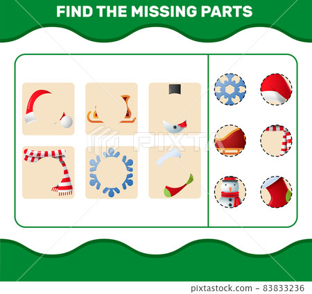 Match cartoon christmas parts. Matching game. Educational game for pre shool years kids and toddlers Match cartoon christmas parts. Matching game. Educational game for pre shool years kids and toddlers 83833236