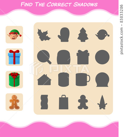 Find the correct shadows of cartoon christmas. Searching and Matching game. Educational game for pre shool years kids and toddlers Find the correct shadows of cartoon christmas. Searching and Matching game. Educational game for pre shool years kids and toddlers 83833286