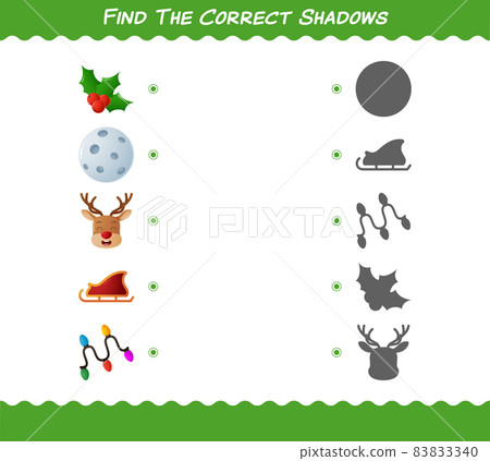 Find the correct shadows of cartoon christmas. Searching and Matching game. Educational game for pre shool years kids and toddlers 83833340