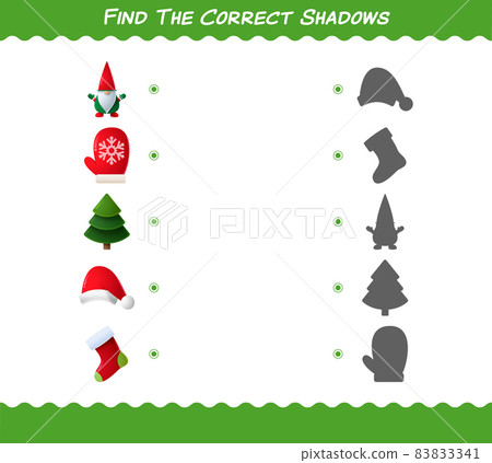 Find the correct shadows of cartoon christmas. Searching and Matching game. Educational game for pre shool years kids and toddlers 83833341