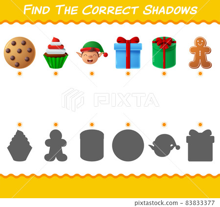 Find the correct shadows of cartoon christmas. Searching and Matching game. Educational game for pre shool years kids and toddlers 83833377
