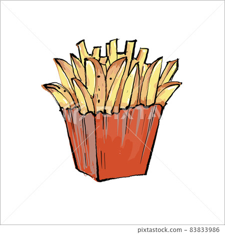 French Fries potato fast food in Red Package Box Isolated on White background design 83833986