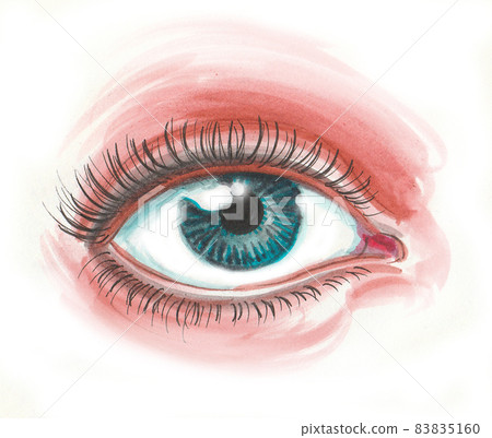 Beautiful female eye. Ink and watercolour drawing 83835160