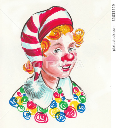 Happy clown. Ink and watercolour drawing 83835329