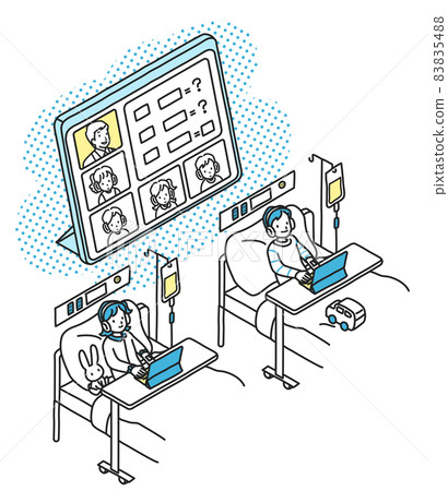 Elementary school students taking online classes in hospital beds Elementary school students taking online classes in hospital beds 83835488