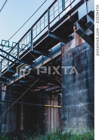 Railway girder bridge Crossing railway line c-2 High saturation contrast Railway girder bridge Crossing railway line c-2 High saturation contrast 83836456