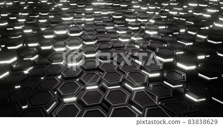 Black and White. Hexagon abstract. 3d animation. Hexagon with lights Black and White. Hexagon abstract. 3d animation. Hexagon with lights 83838629